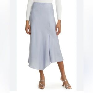 ✨ all in favor Light Blue Satin Bias Cut Asymmetrical Midi Skirt — Size S
